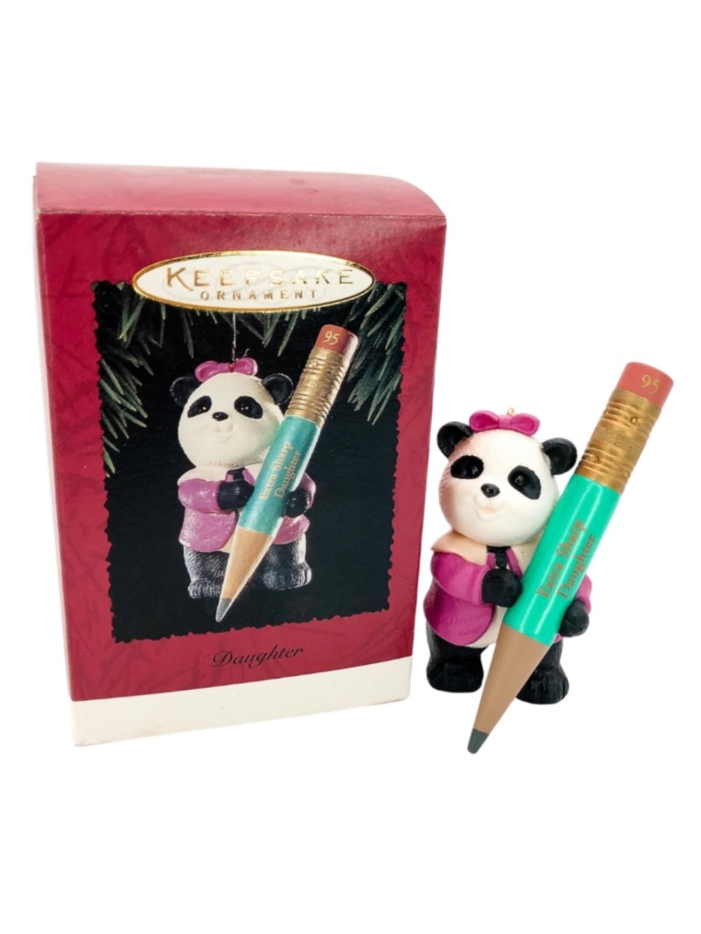 Vintage Hallmark Christmas Ornament Panda Figurine for Daughter 1995 NEW